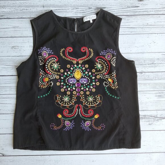 WAYF Where Are You From Black Tank Jewel Print Abstract Art‎ Deco Size M - Picture 1 of 6